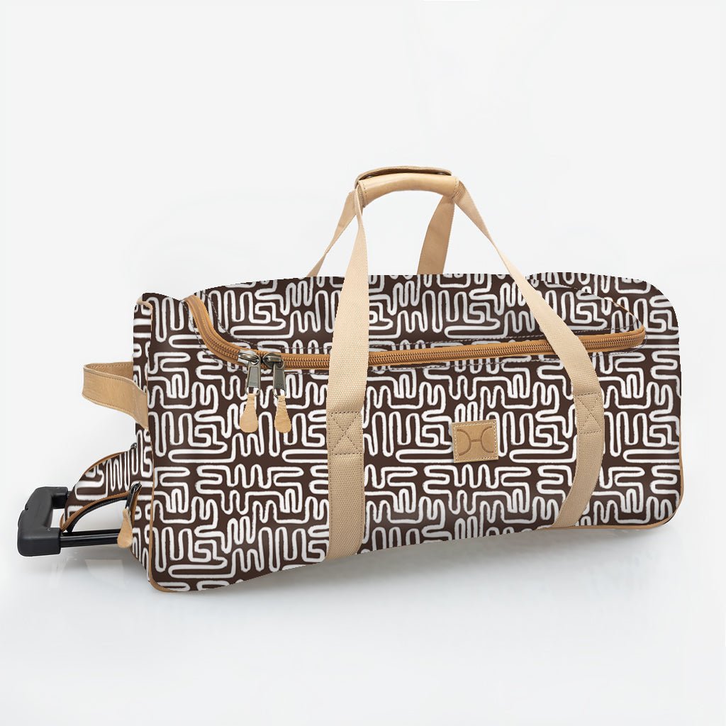 Kids Wheelie Travel Bag | Laminated Fabric with Genuine Leather Geo - Black Large Weekender Luggage Bag by Thandana
