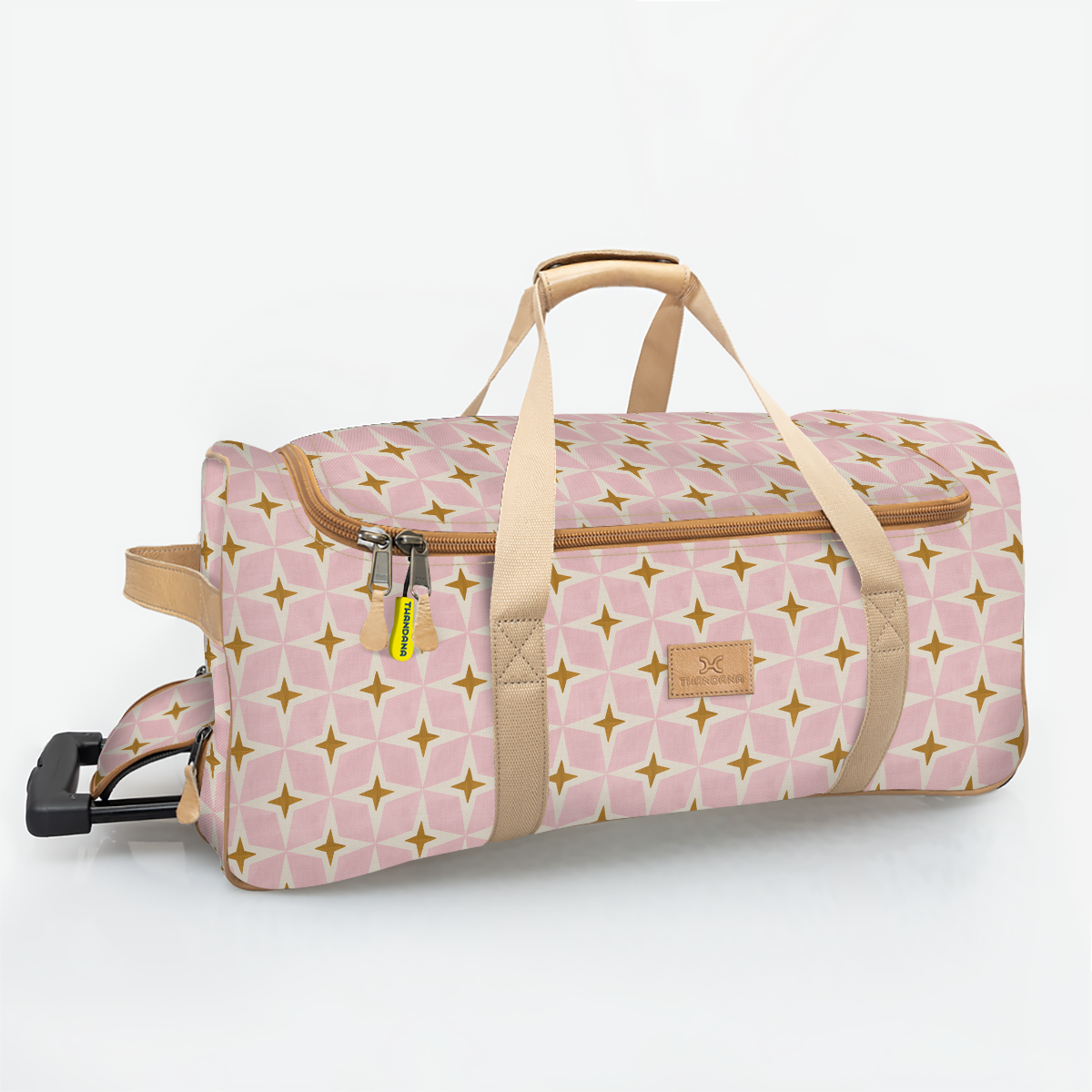 Kids Wheelie Travel Bag | Laminated Fabric with Genuine Leather Nova - Blush Large Weekender Luggage Bag by Thandana