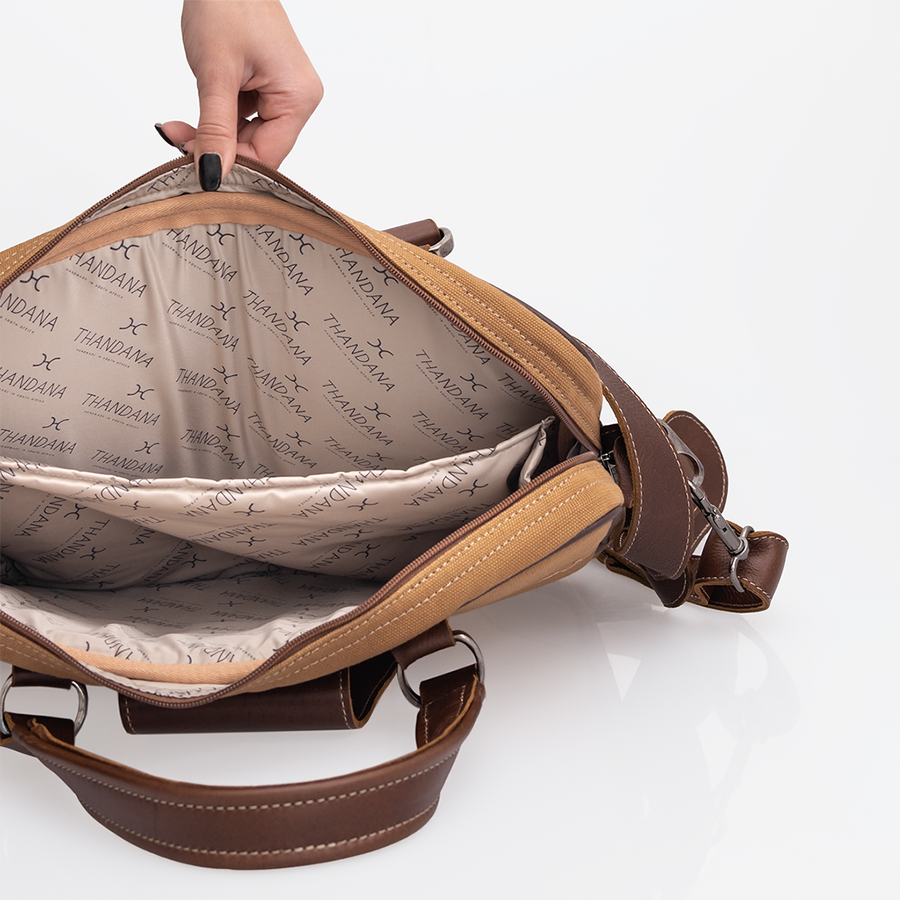Laptop 15’ Bag | Wax Canvas with Genuine Leather | Corporate Laptop Bag Wax Canvas by Thandana