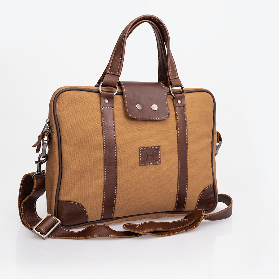 Laptop 15’ Bag | Wax Canvas with Genuine Leather | Corporate Camel Canvas with Tobac Leather / Gunmetal (default)