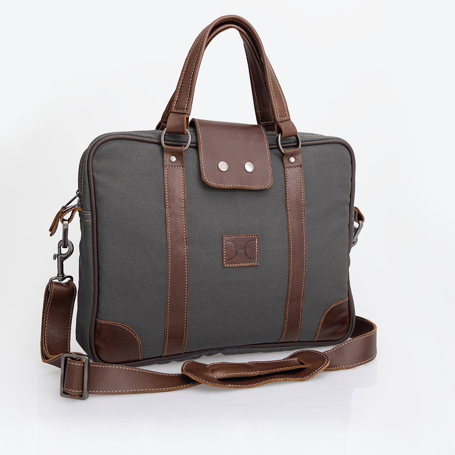 Laptop 15’ Bag | Wax Canvas with Genuine Leather | Corporate Charcoal Canvas with Tobac Leather / Gunmetal (default)