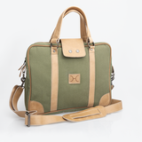 Laptop 15’ Bag | Wax Canvas with Genuine Leather | Corporate Sage Canvas with Hazelnut Leather / Gunmetal (default)
