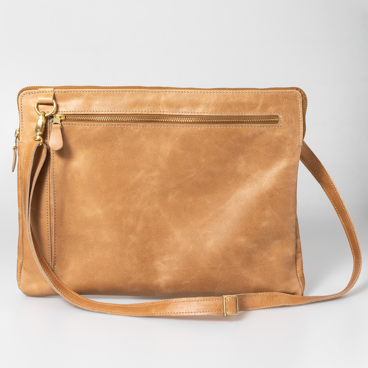 Laptop 15’ Sling | Genuine Leather | Corporate Hazelnut Leather / 18k Gold Plated Trims Laptop Bag Leather by Thandana