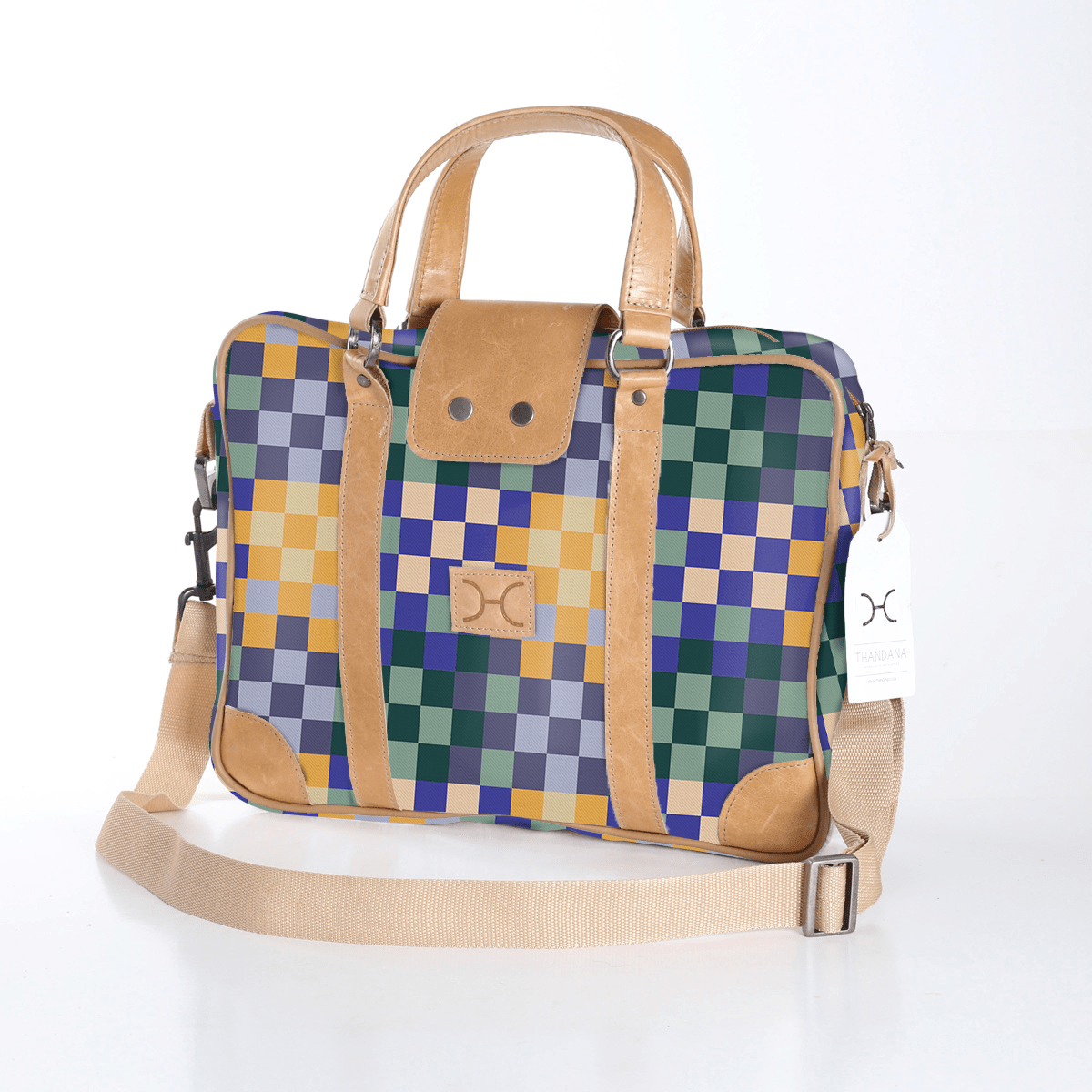 Laptop Bag 15’ | Laminated Fabric Checker - Jet / Chunky Zip (new) Laptop Fabric Bag by Thandana