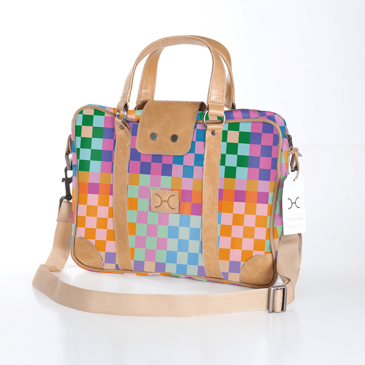 Laptop Bag 15’ | Laminated Fabric Checker - Preppy / Chunky Zip Laptop Fabric Bag by Thandana