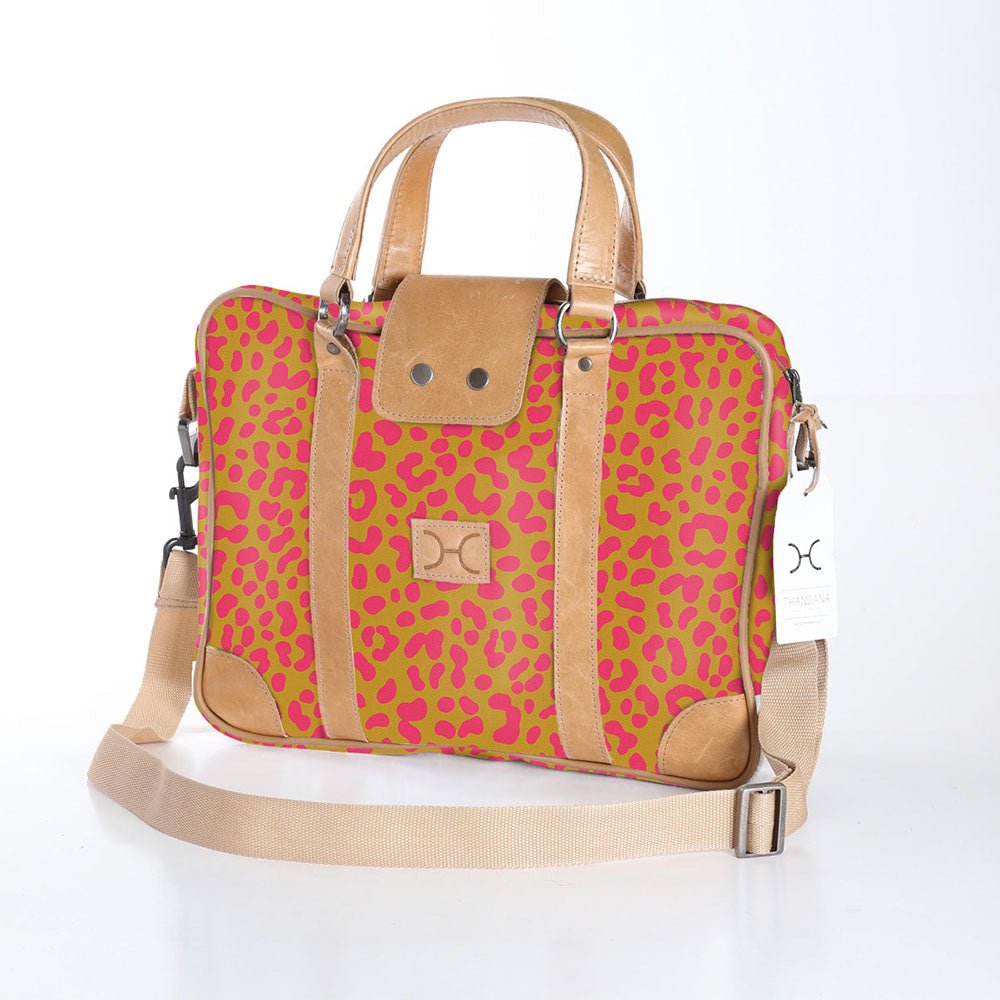 Laptop Bag 15’ | Laminated Fabric Cheetah - Preppy / Chunky Zip Laptop Fabric Bag by Thandana