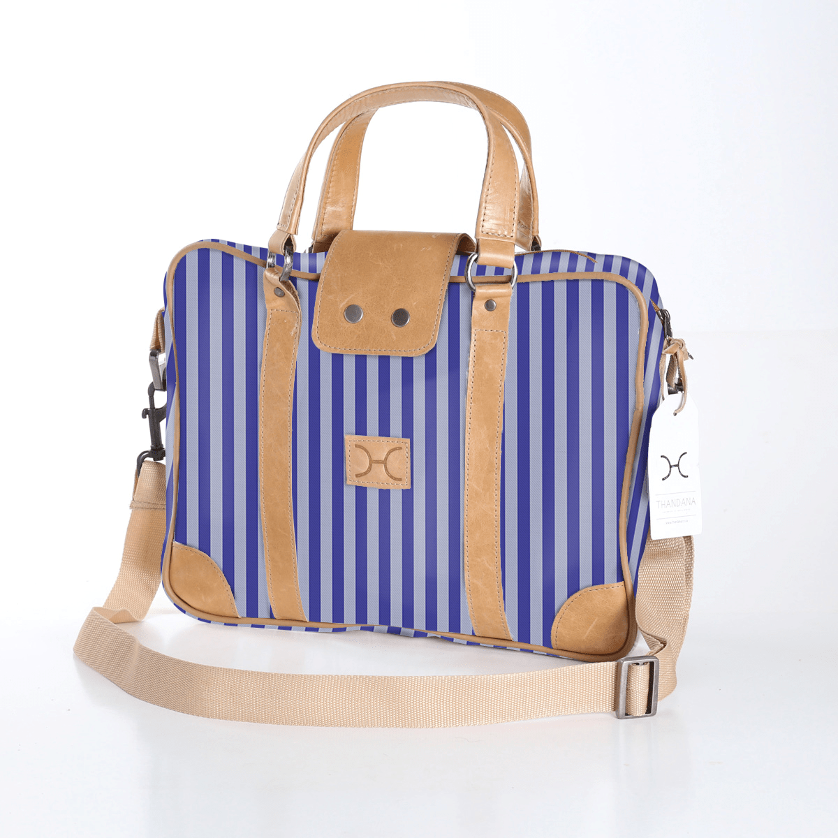 Laptop Bag 15’ | Laminated Fabric Linear - Jet / Chunky Zip (new) Laptop Fabric Bag by Thandana