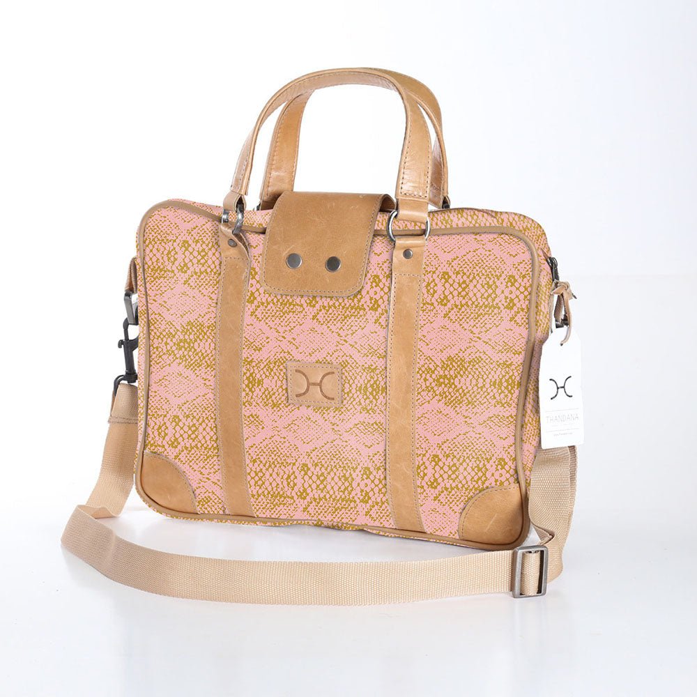 Laptop Bag 15’ | Laminated Fabric Python - Bloom / Chunky Zip (new) Laptop Fabric Bag by Thandana