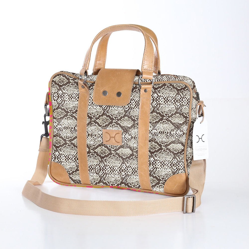 Laptop Bag 15’ | Laminated Fabric Python - Moody / Chunky Zip (new) Laptop Fabric Bag by Thandana