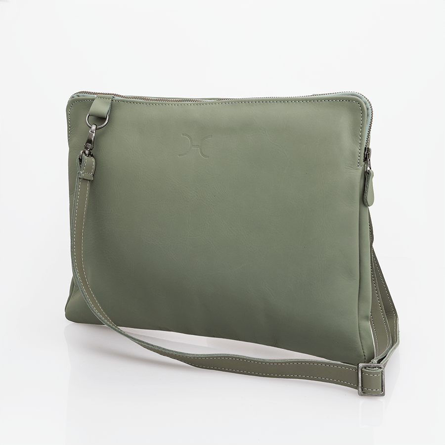Laptop Sling 15’ | Genuine Leather Green Leather / Gunmetal (default) Laptop Bag Leather by Thandana
