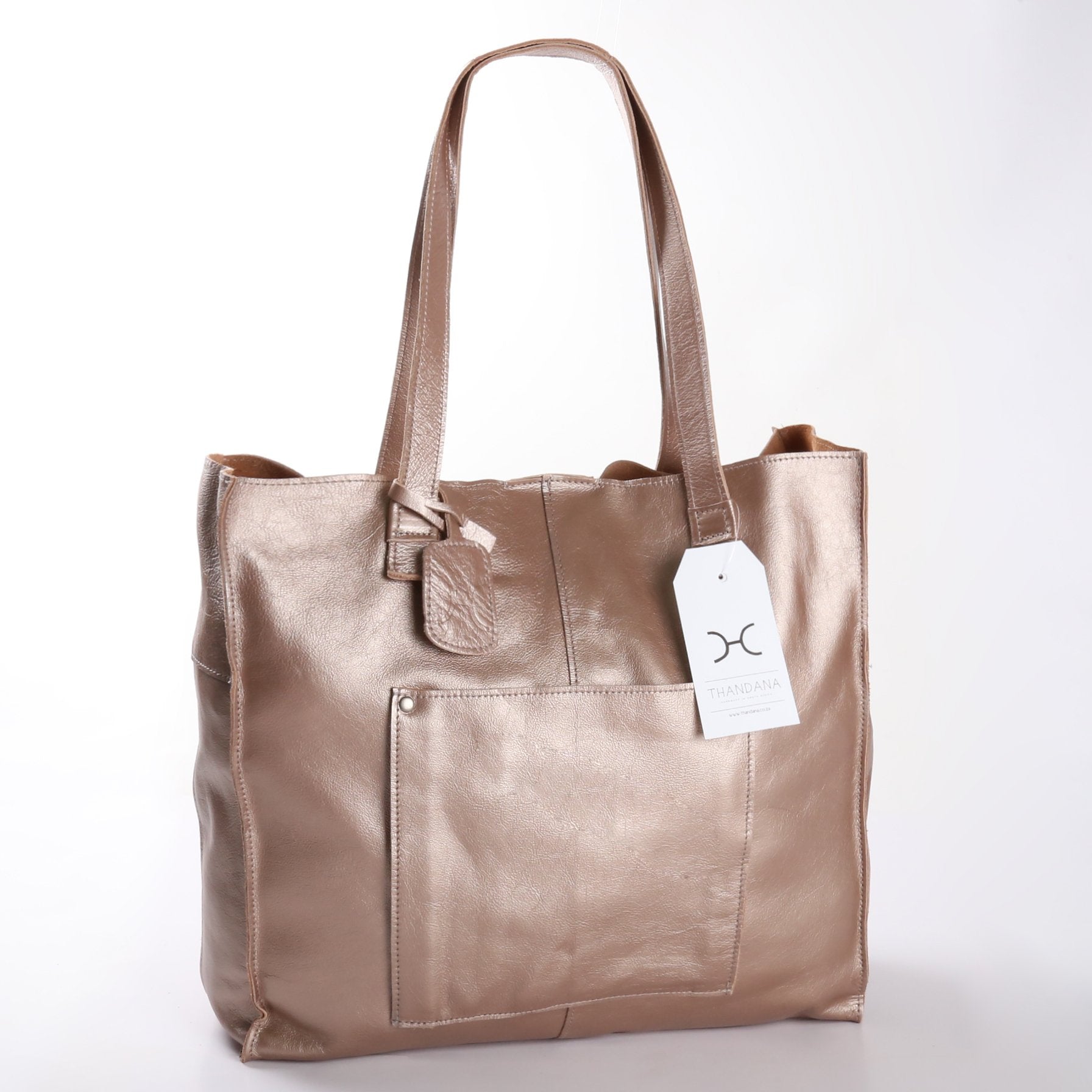 Laptop Zipper Tote Handbag | Genuine Leather | Corporate Champagne Leather / Gunmetal (default) Handbag by Thandana