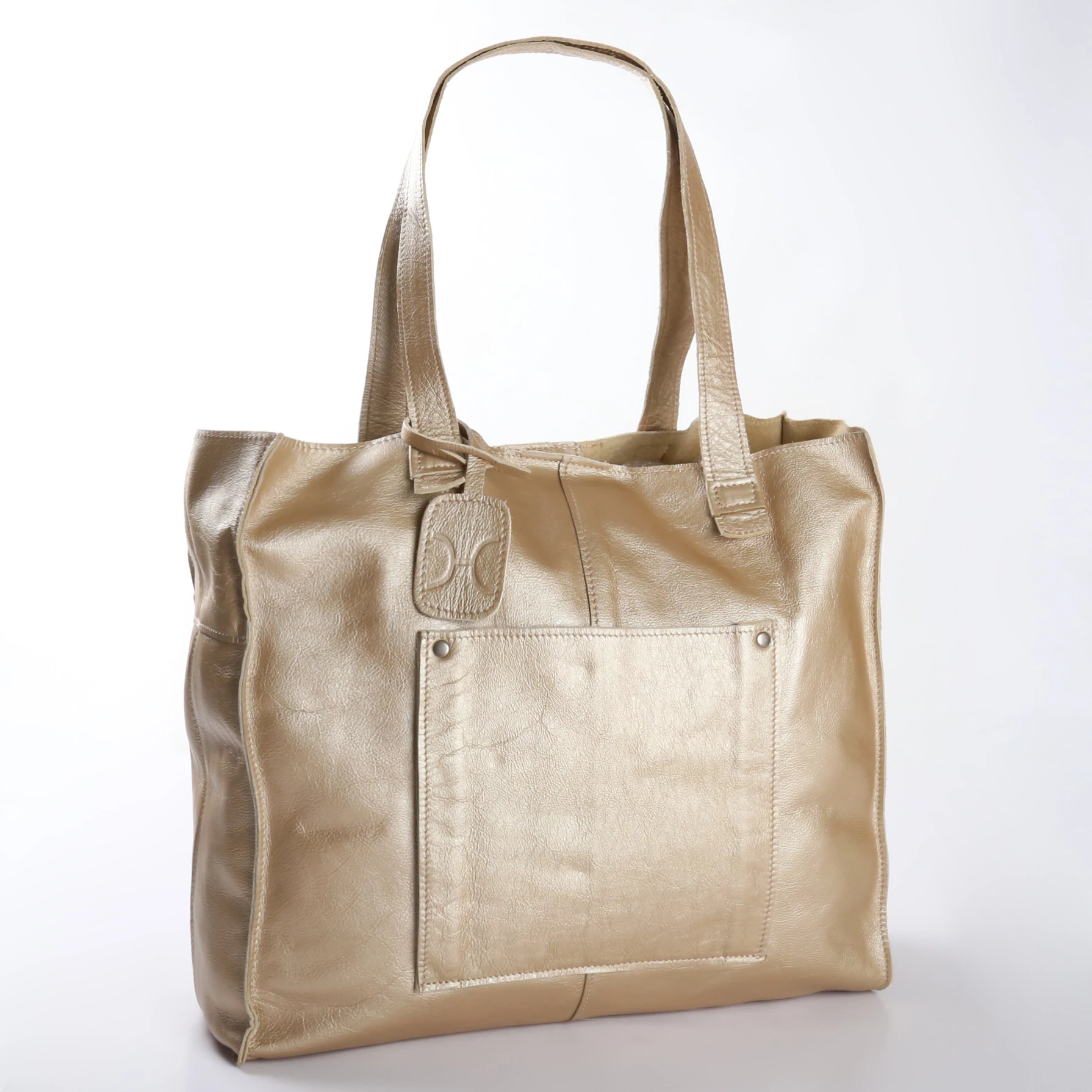 Laptop Zipper Tote Handbag | Genuine Leather | Corporate Gold Leather / Gunmetal (default) Handbag by Thandana