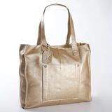 Laptop Zipper Tote Handbag | Genuine Leather | Corporate Gold Leather / Gunmetal (default) Handbag by Thandana