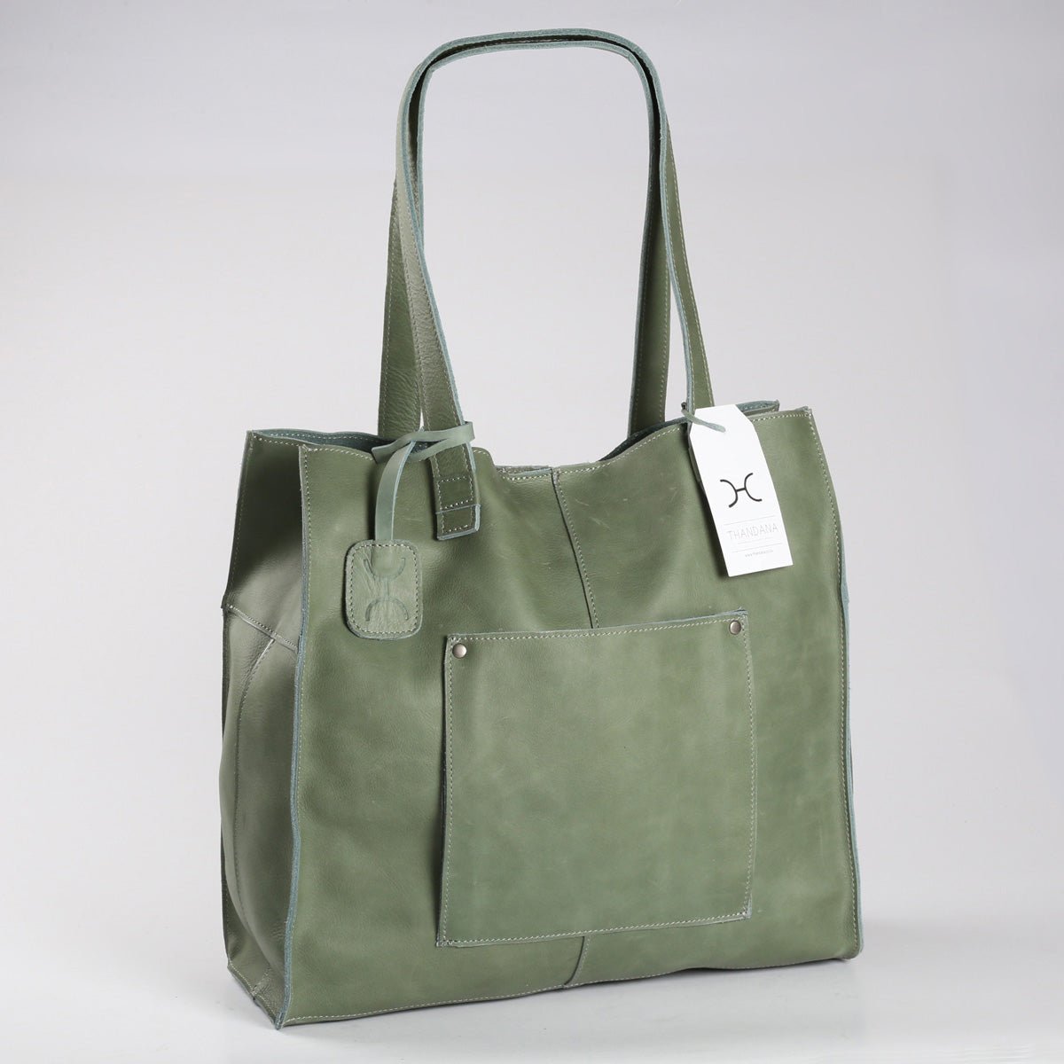 Laptop Zipper Tote Handbag | Genuine Leather | Corporate Green Leather / Gunmetal (default) Handbag by Thandana