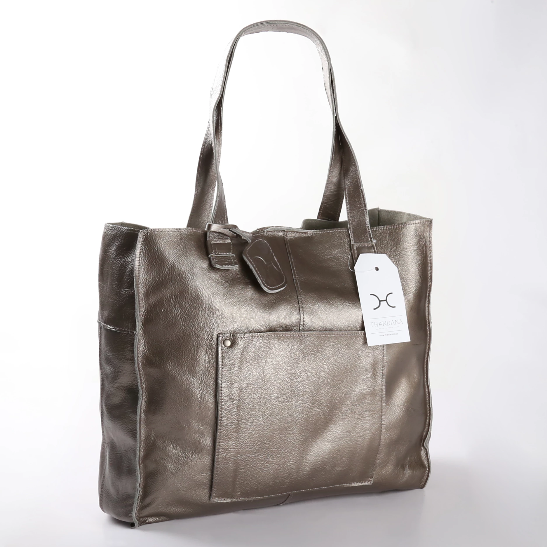Laptop Zipper Tote Handbag | Genuine Leather | Corporate Pewter Leather / Gunmetal (default) Handbag by Thandana