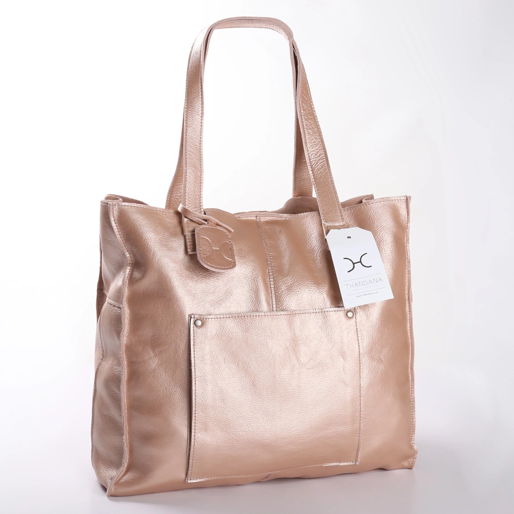 Laptop Zipper Tote Handbag | Genuine Leather | Corporate Rose Gold Leather / Gunmetal (default) Handbag by Thandana