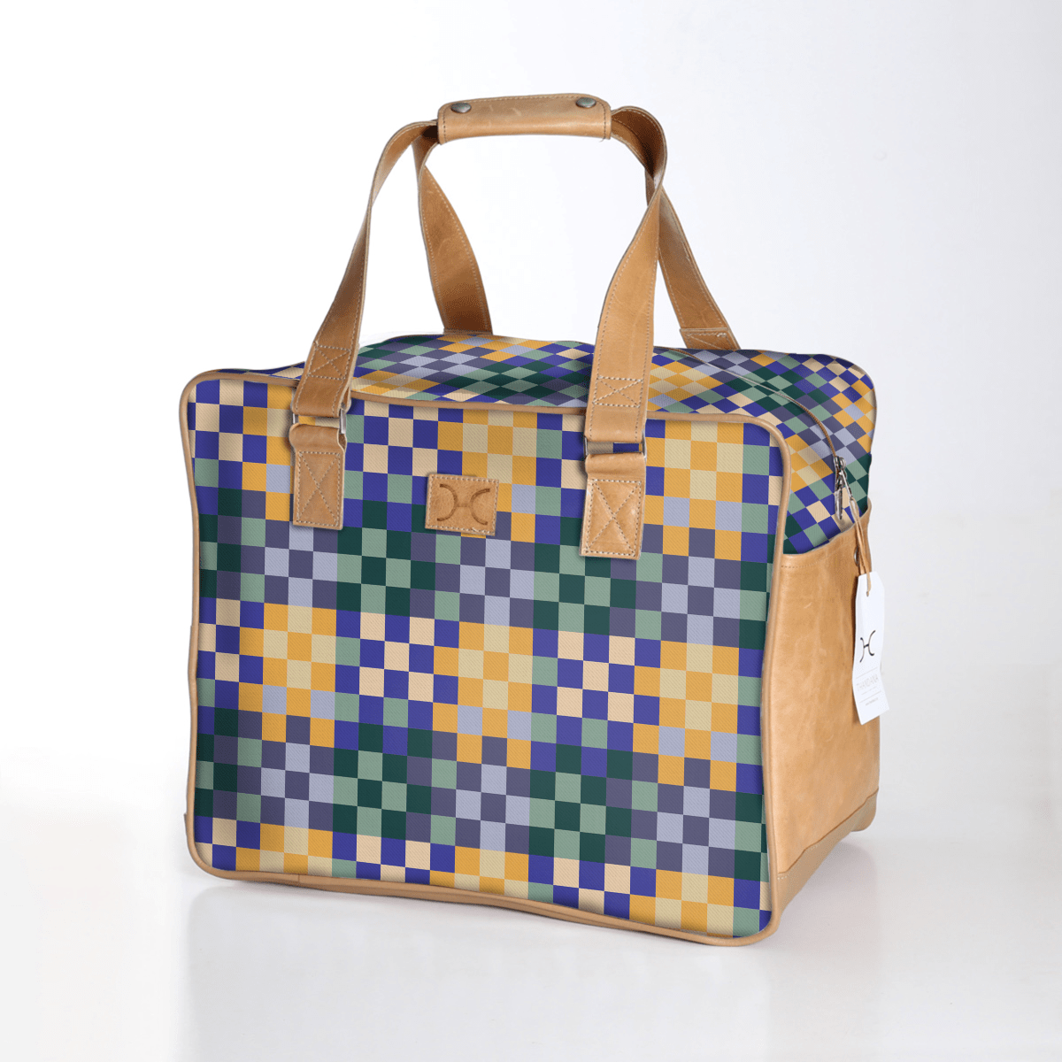 Large Weekender Luggage | Laminated Fabric with Genuine Leather Checker - Jet / Chunky Zip Large Weekender Luggage Bag