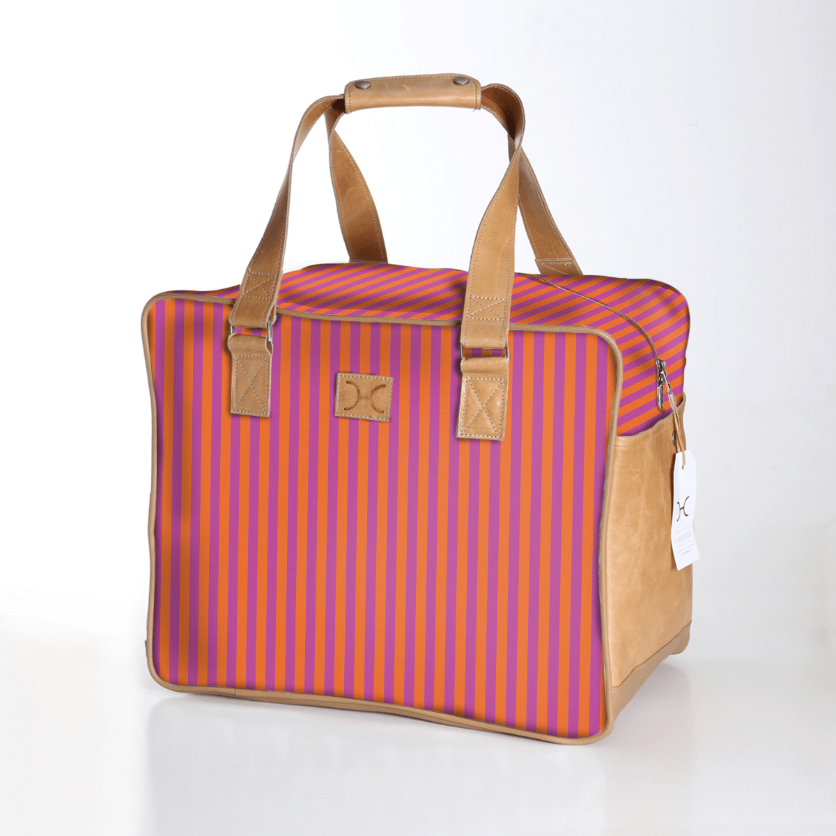 Large Weekender Luggage | Laminated Fabric with Genuine Leather Linear - Preppy / Chunky Zip Large Weekender Luggage