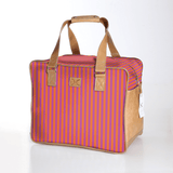 Large weekender luggage | laminated fabric with genuine leather - linear - preppy / chunky zip - large weekender