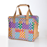 Large weekender luggage | laminated fabric with genuine leather - checker - preppy / chunky zip - large weekender