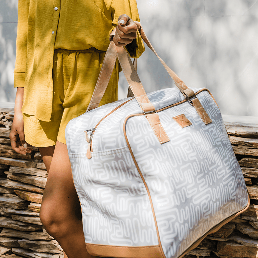 Large Weekender Luggage | Laminated Fabric with Genuine Leather Large Weekender Luggage Bag by Thandana