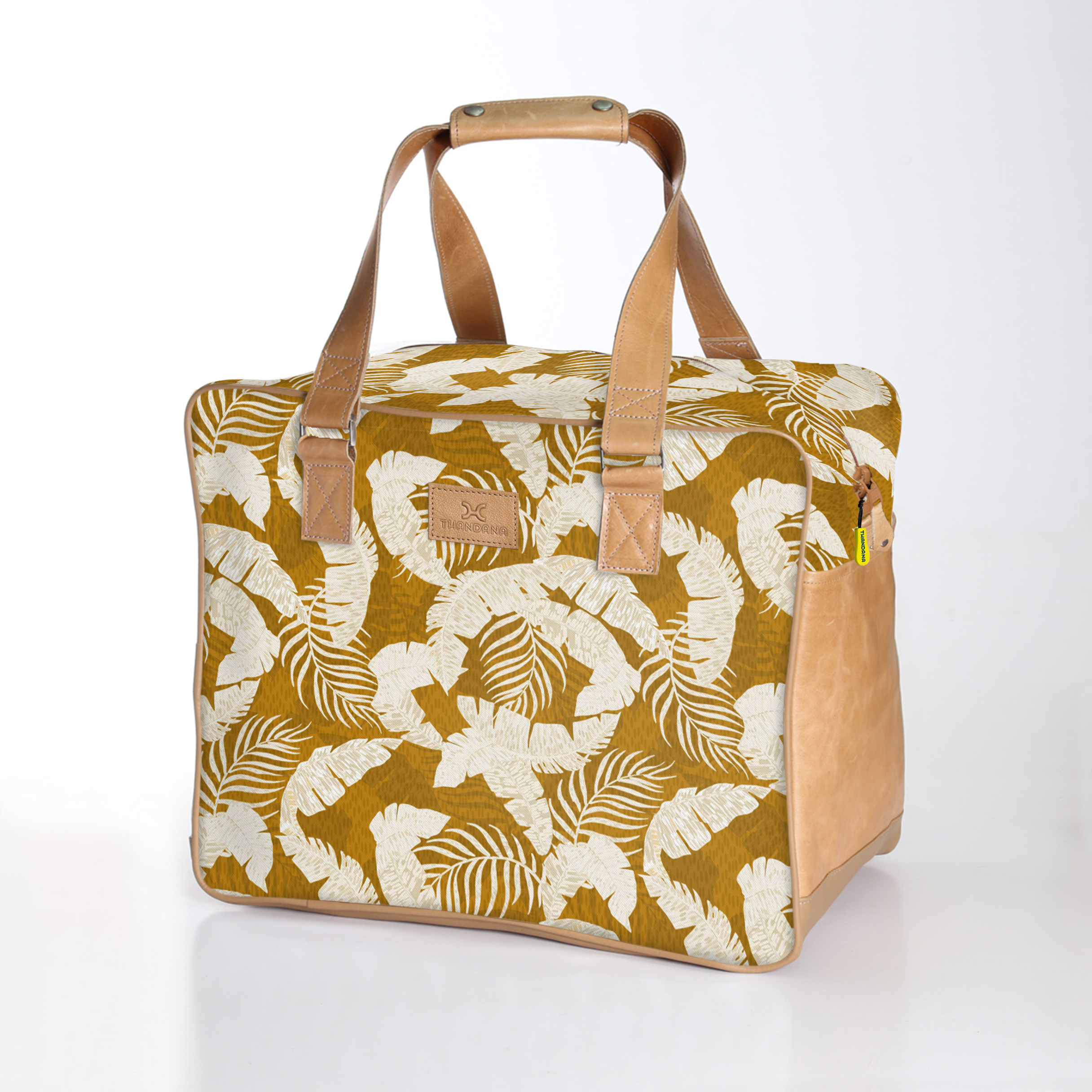 Large Weekender Luggage | Laminated Fabric with Genuine Leather Fauna - Earth / Chunky Zip Large Weekender Luggage Bag