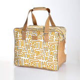 Large Weekender Luggage | Laminated Fabric with Genuine Leather Geo - Sand / Chunky Zip Large Weekender Luggage Bag