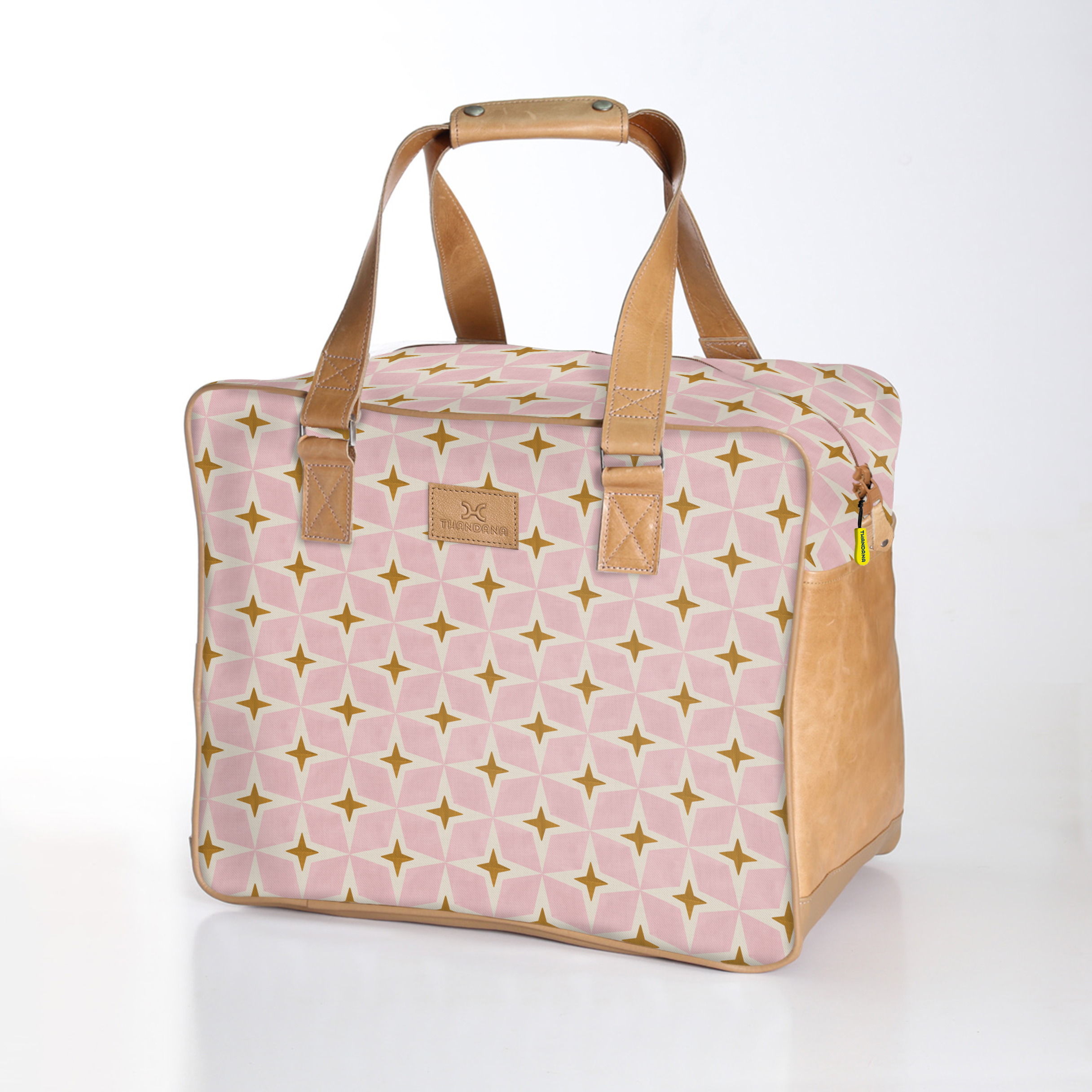 Large Weekender Luggage | Laminated Fabric with Genuine Leather Nova - Blush / Chunky Zip Large Weekender Luggage Bag