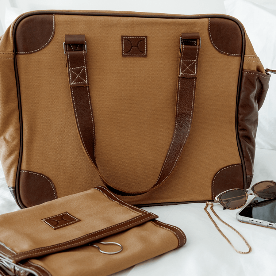 Large Weekender Luggage | Wax Canvas with Genuine Leather Large Weekender Luggage Bag by Thandana
