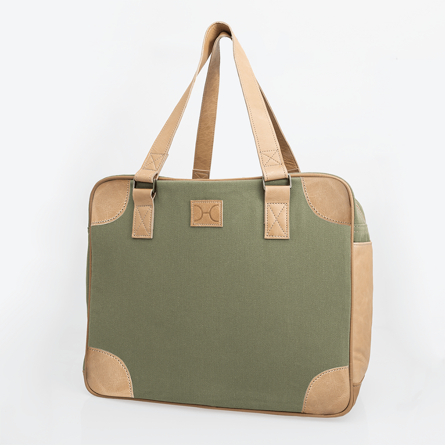 Large Weekender Luggage | Wax Canvas with Genuine Leather Sage Canvas with Hazelnut Leather / Gunmetal (default) Large