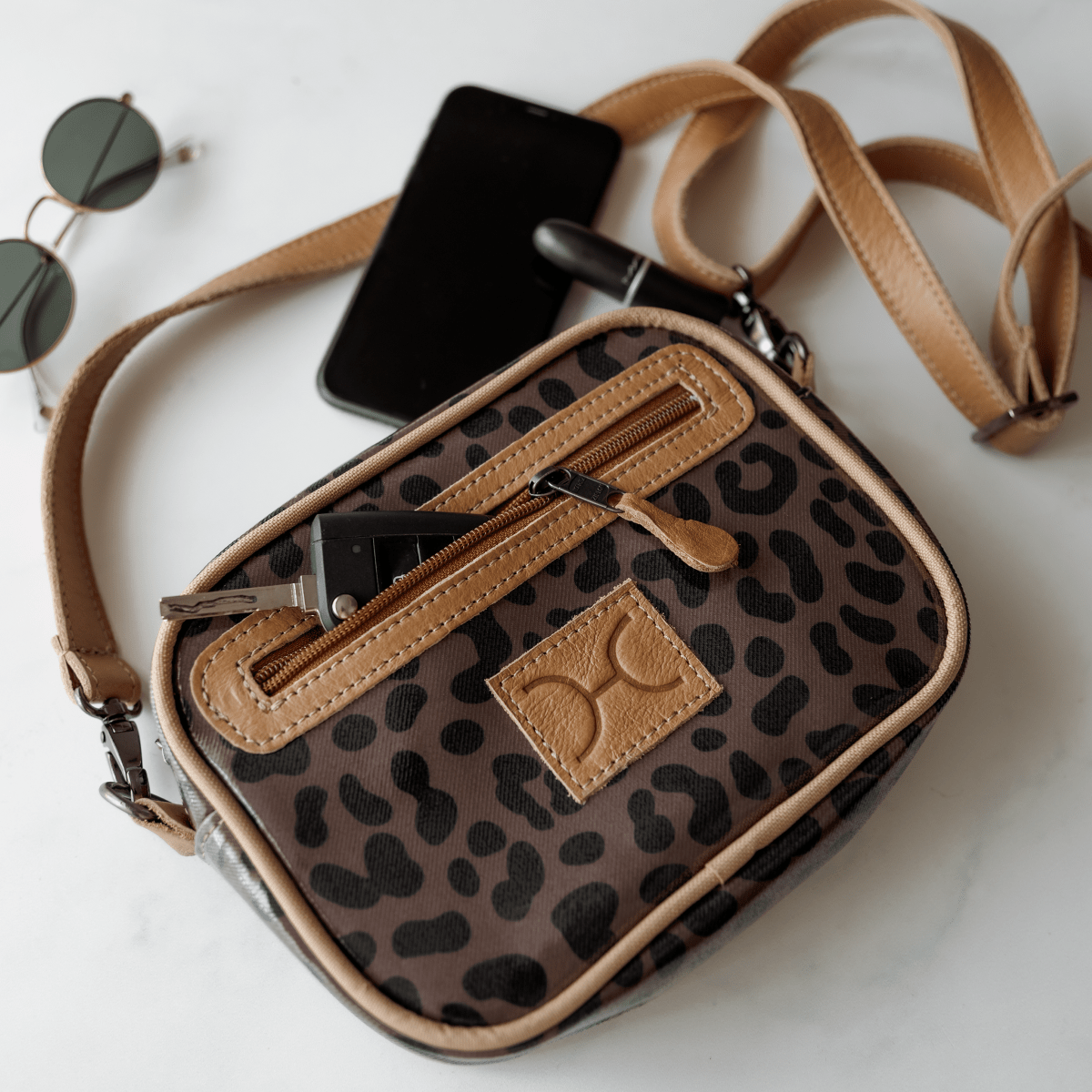 Lipstick Bag | Laminated Fabric with Genuine Leather Lipstick Bag by Thandana