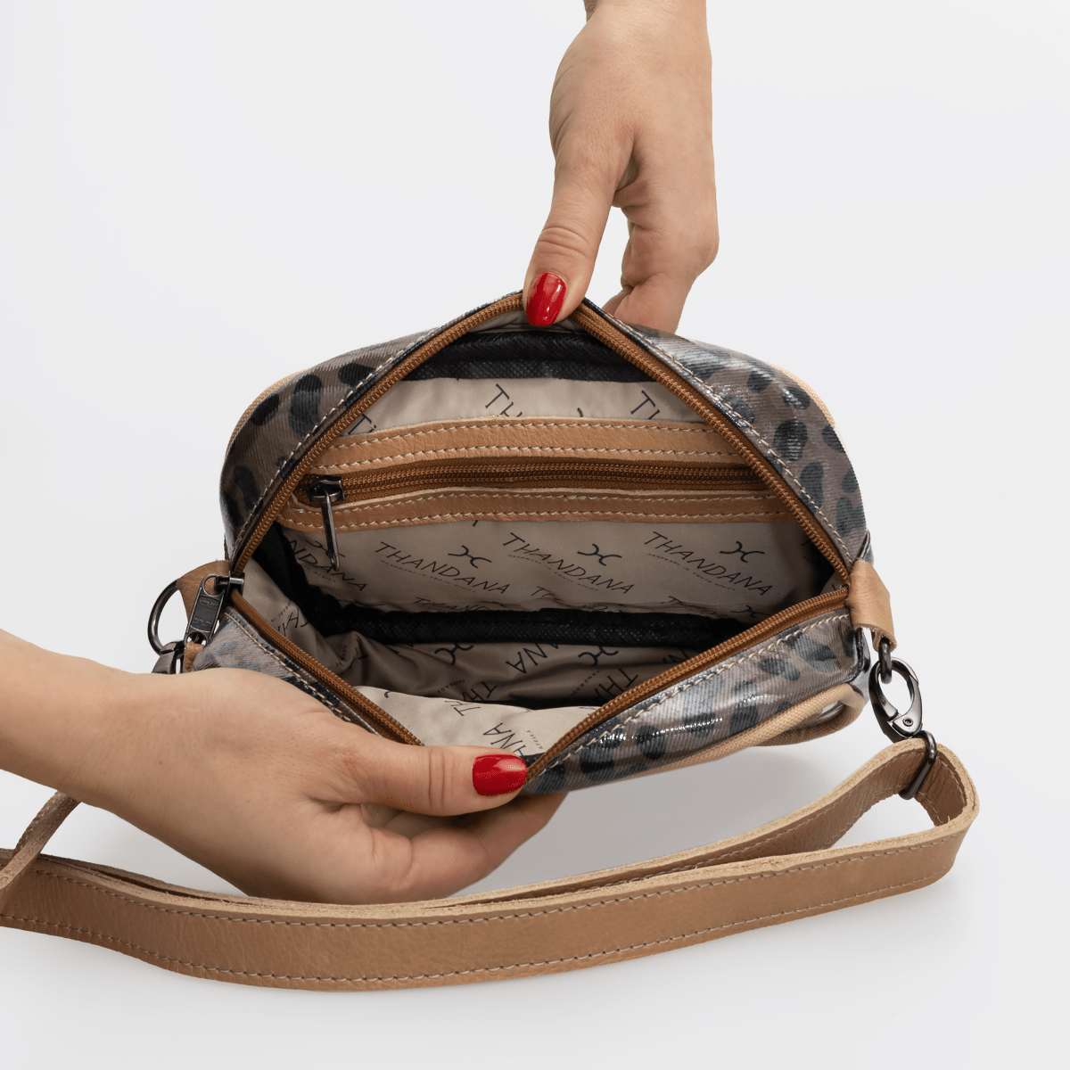 Lipstick Bag | Laminated Fabric with Genuine Leather Lipstick Bag by Thandana