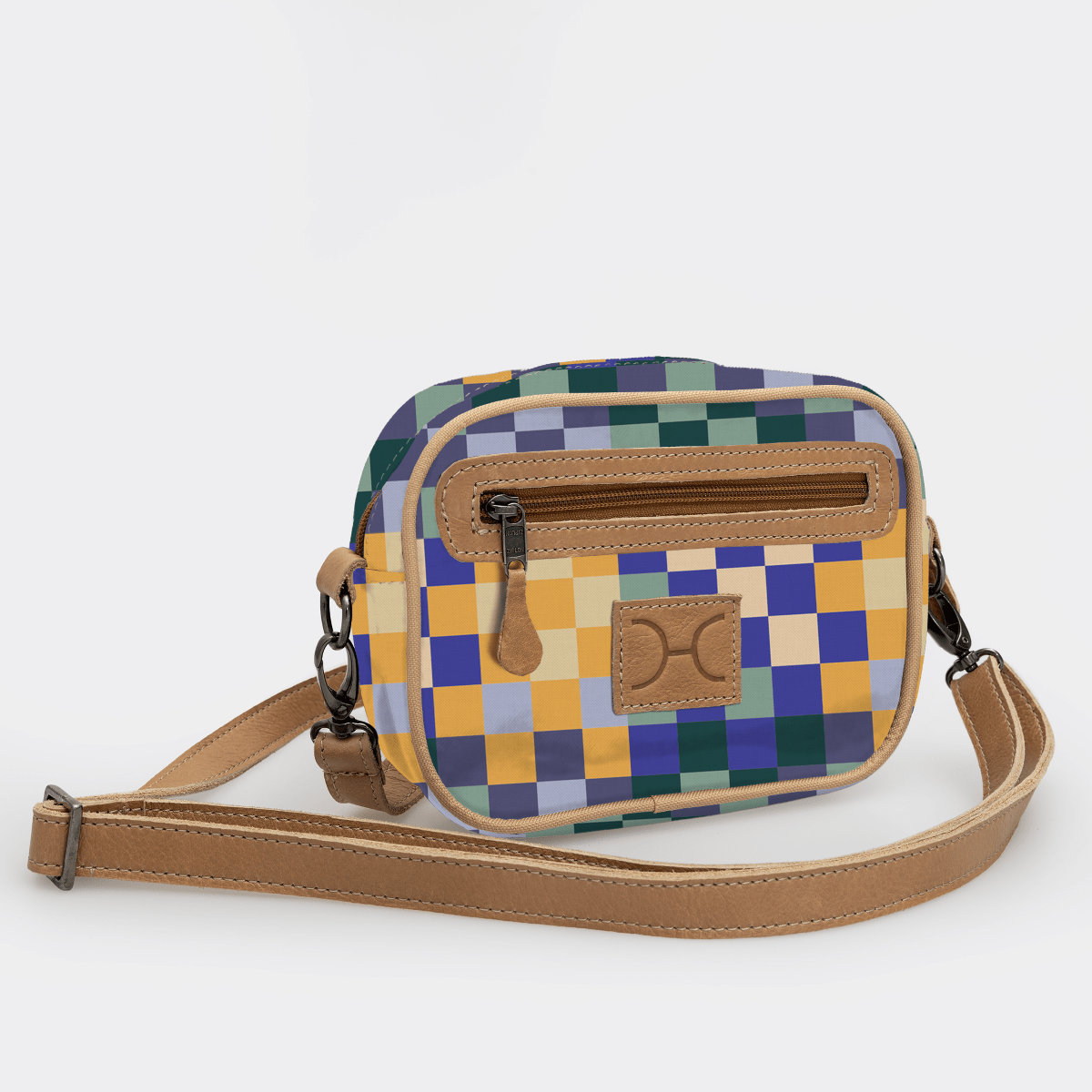 Lipstick Bag | Laminated Fabric with Genuine Leather Checker - Jet Lipstick Bag by Thandana