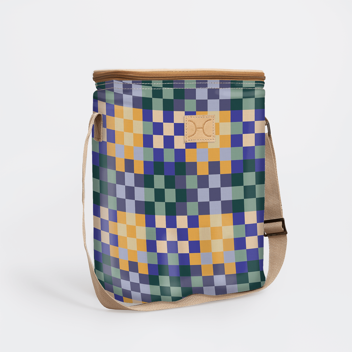 Long Tom Wine Cooler | Laminated Fabric Checker - Jet / Chunky Zip Caddy Cooler by Thandana