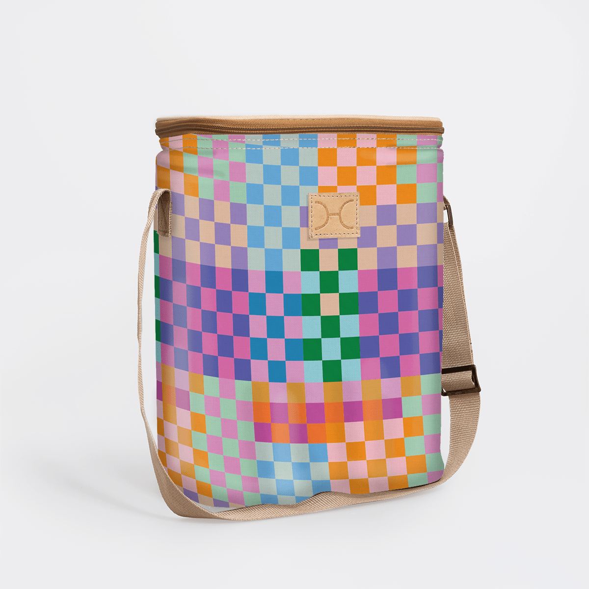 Long Tom Wine Cooler | Laminated Fabric Checker - Preppy / Chunky Zip Caddy Cooler by Thandana