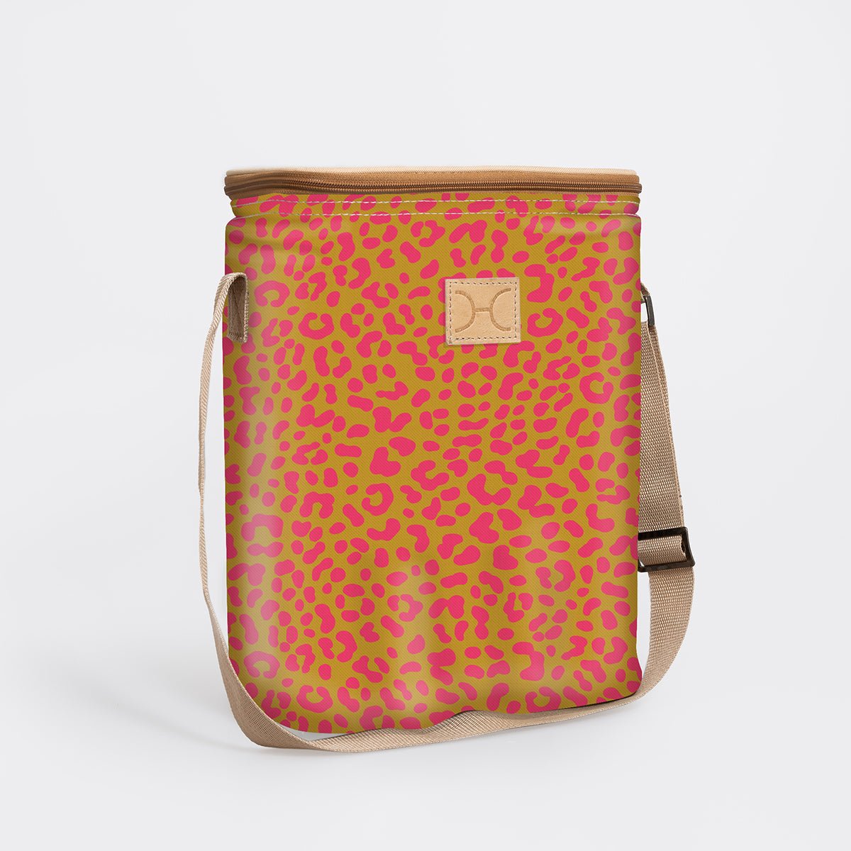 Long Tom Wine Cooler | Laminated Fabric Cheetah - Preppy / Chunky Zip Caddy Cooler by Thandana