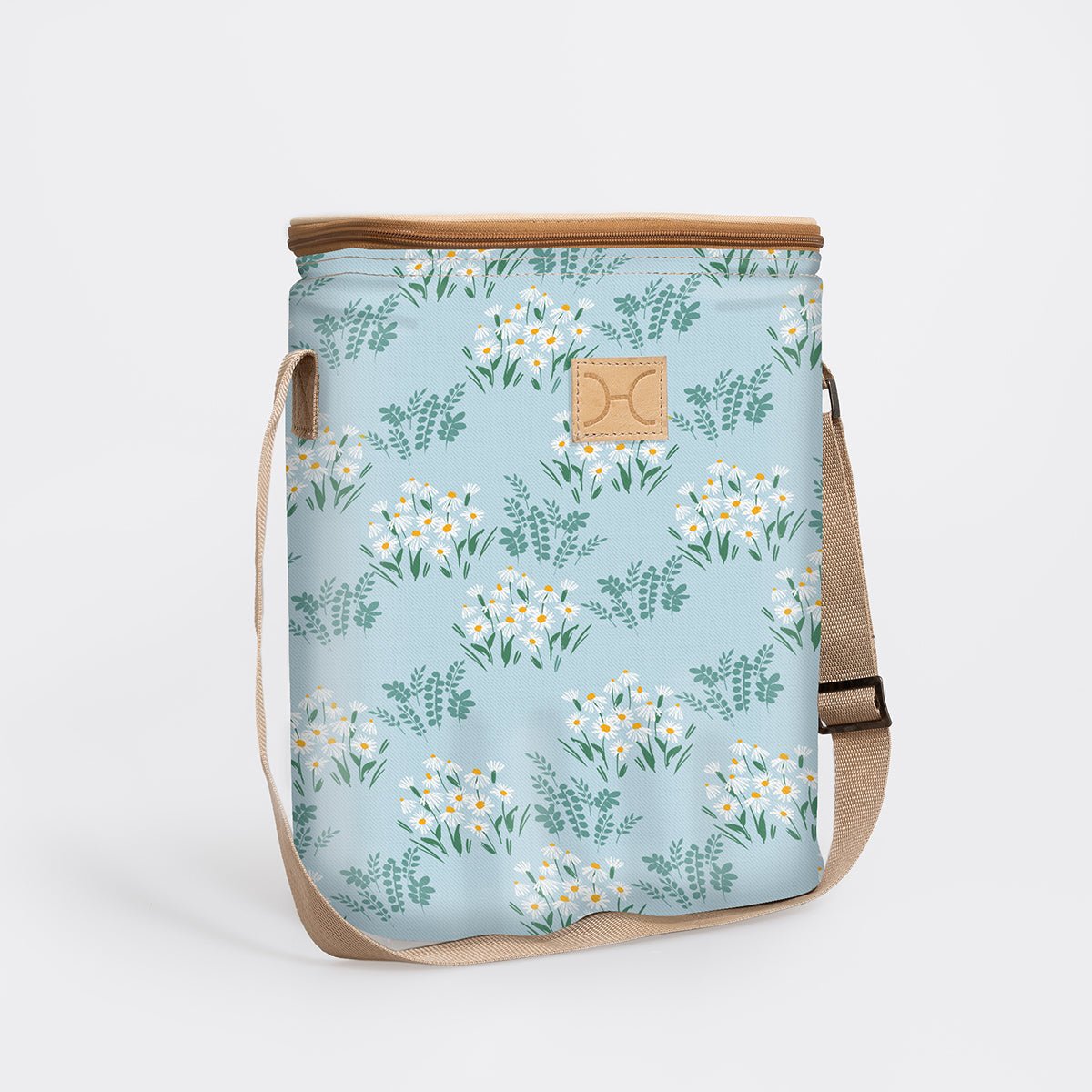 Long Tom Wine Cooler | Laminated Fabric Crazy Daisy - Sage / Chunky Zip Caddy Cooler by Thandana