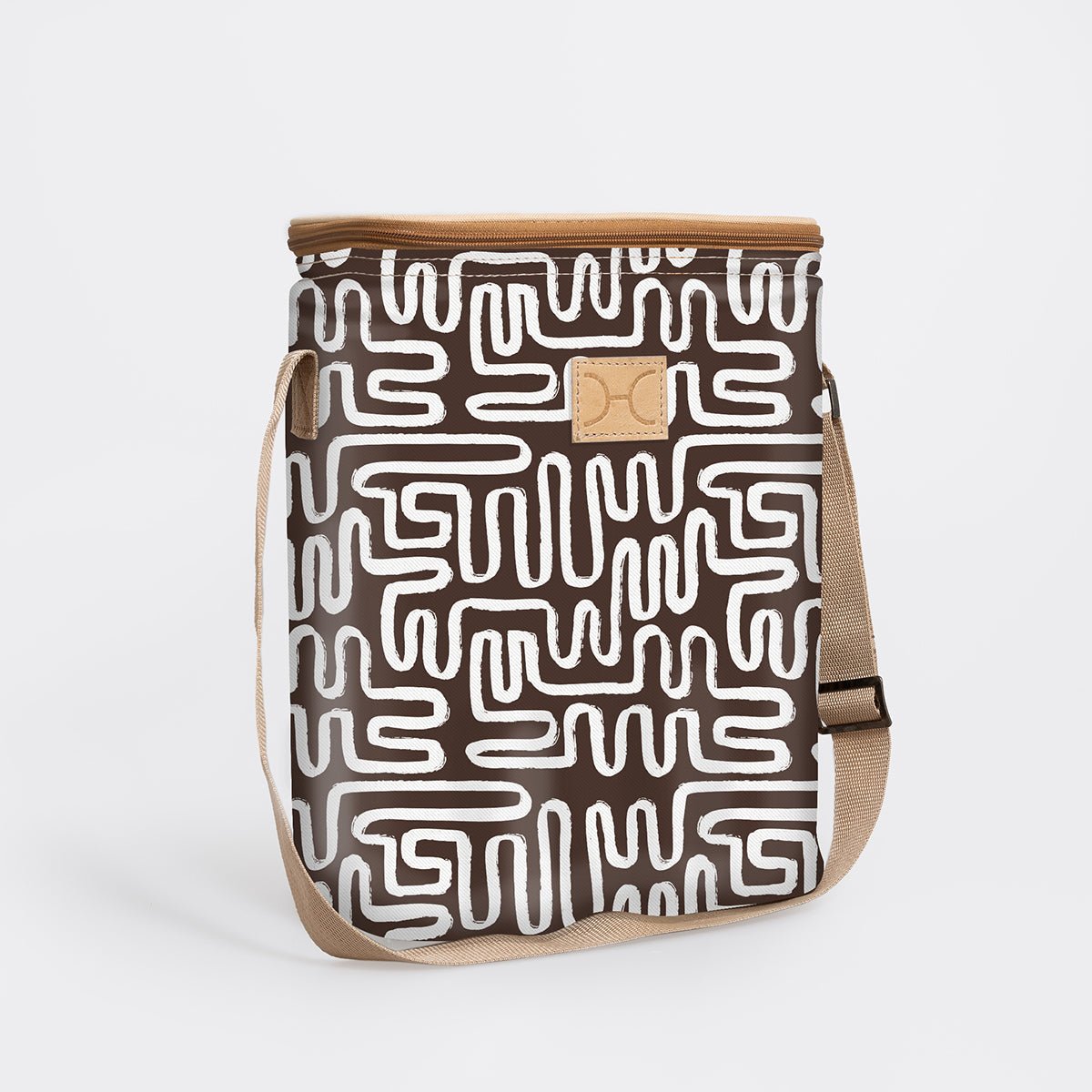 Long Tom Wine Cooler | Laminated Fabric Geo - Black / Chunky Zip Caddy Cooler by Thandana