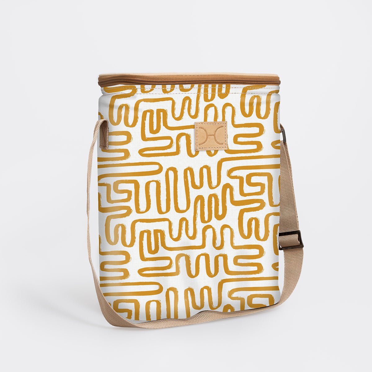 Long Tom Wine Cooler | Laminated Fabric Geo - Sand / Chunky Zip Caddy Cooler by Thandana