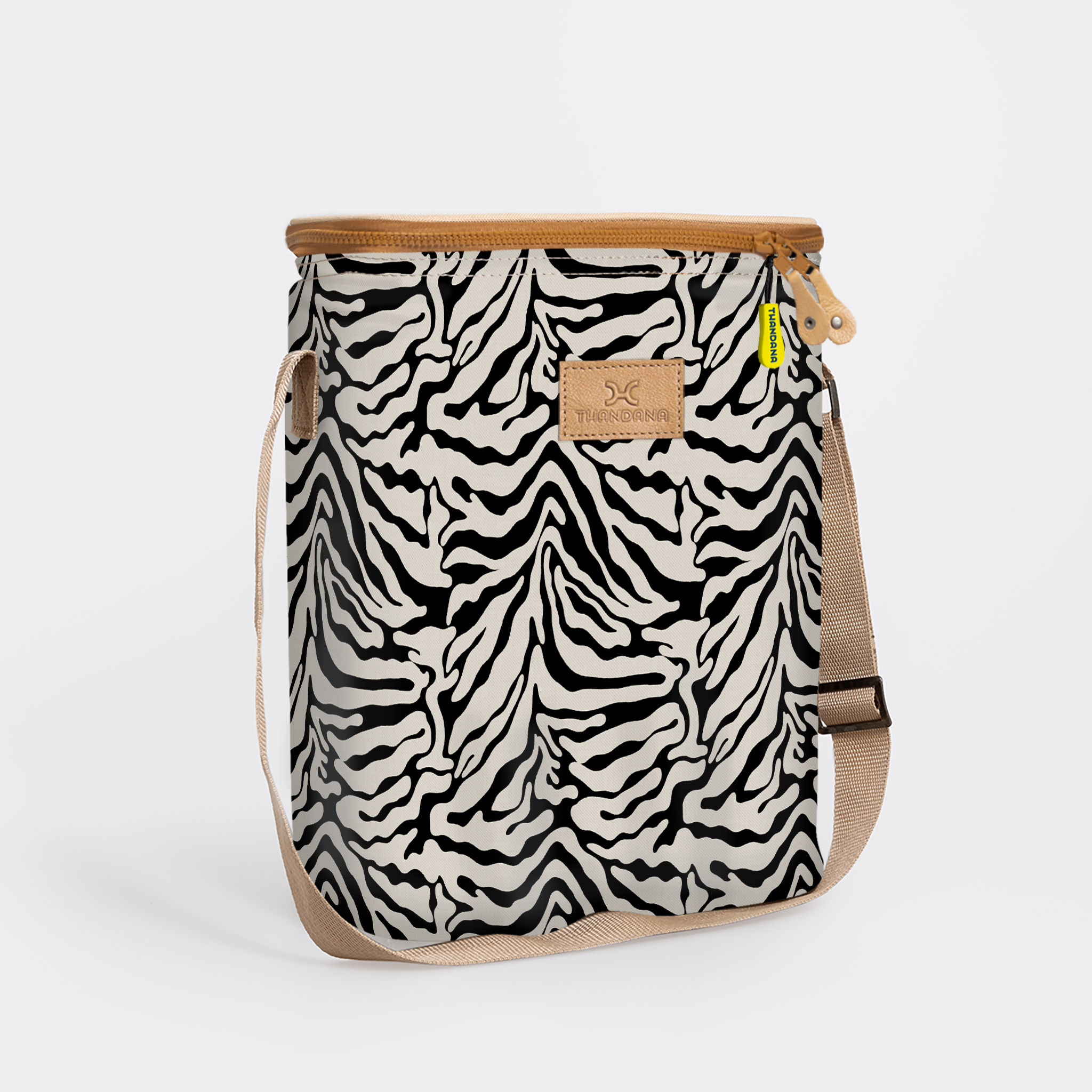 Long Tom Wine Cooler | Laminated Fabric Nomad Stripe - Pitch / Chunky Zip Caddy Cooler by Thandana
