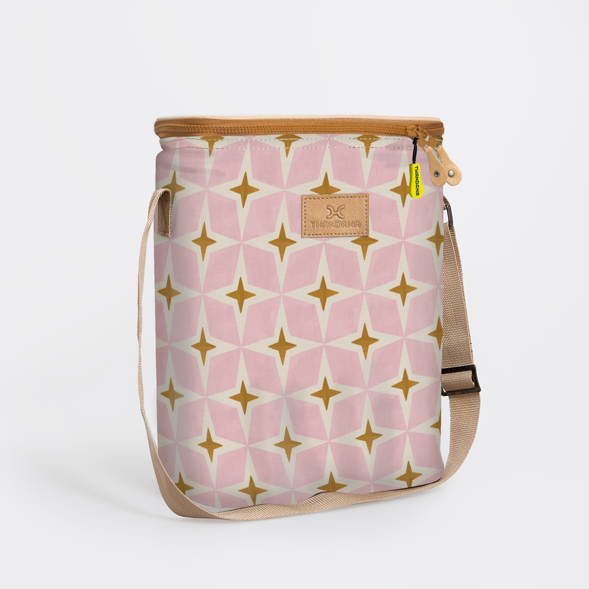 Long Tom Wine Cooler | Laminated Fabric Nova - Blush / Chunky Zip Caddy Cooler by Thandana