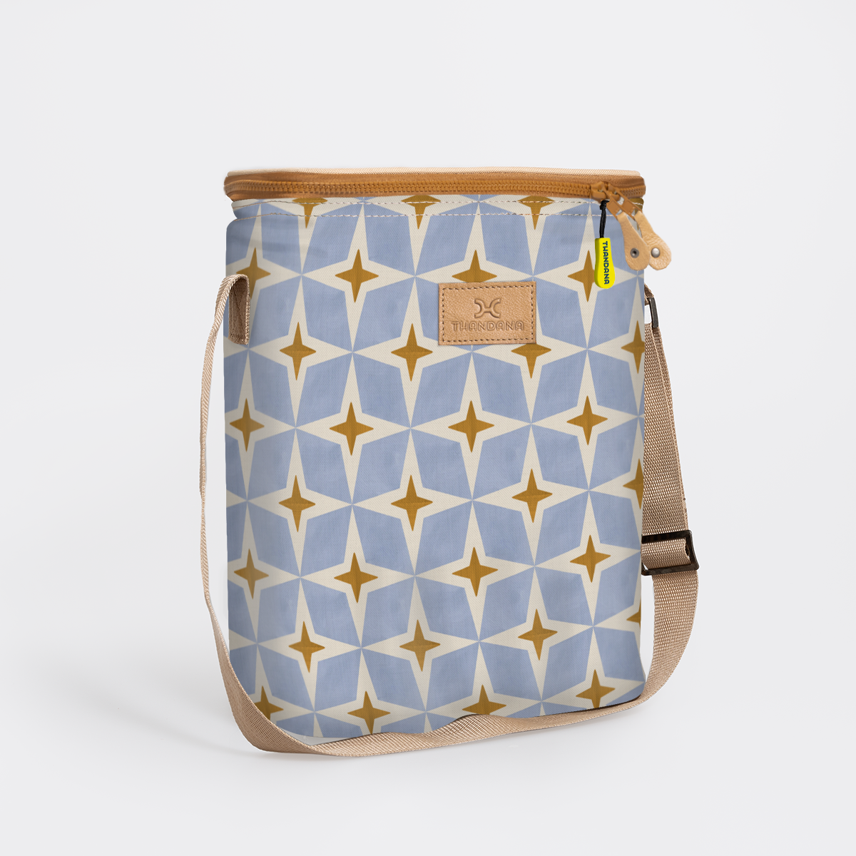 Long Tom Wine Cooler | Laminated Fabric Nova - Mist / Chunky Zip Caddy Cooler by Thandana