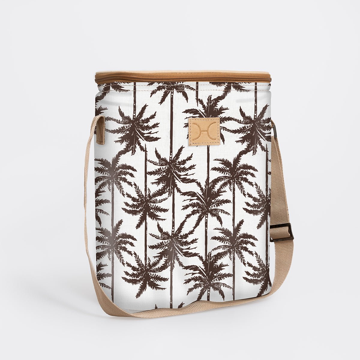 Long Tom Wine Cooler | Laminated Fabric Palm - Neutral / Chunky Zip Caddy Cooler by Thandana