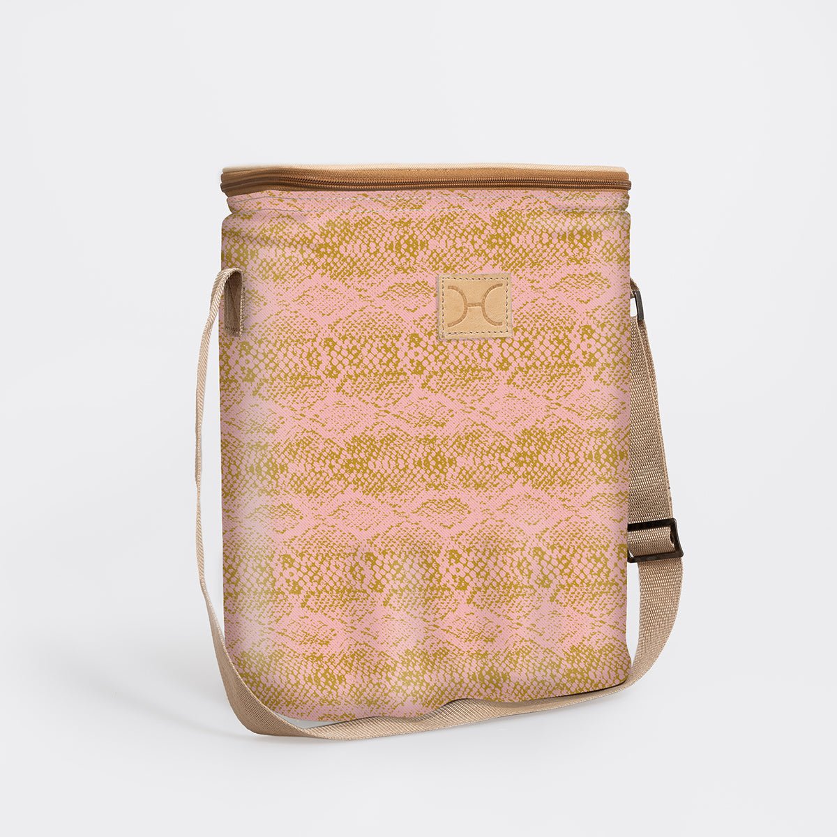 Long Tom Wine Cooler | Laminated Fabric Python - Bloom / Chunky Zip Caddy Cooler by Thandana