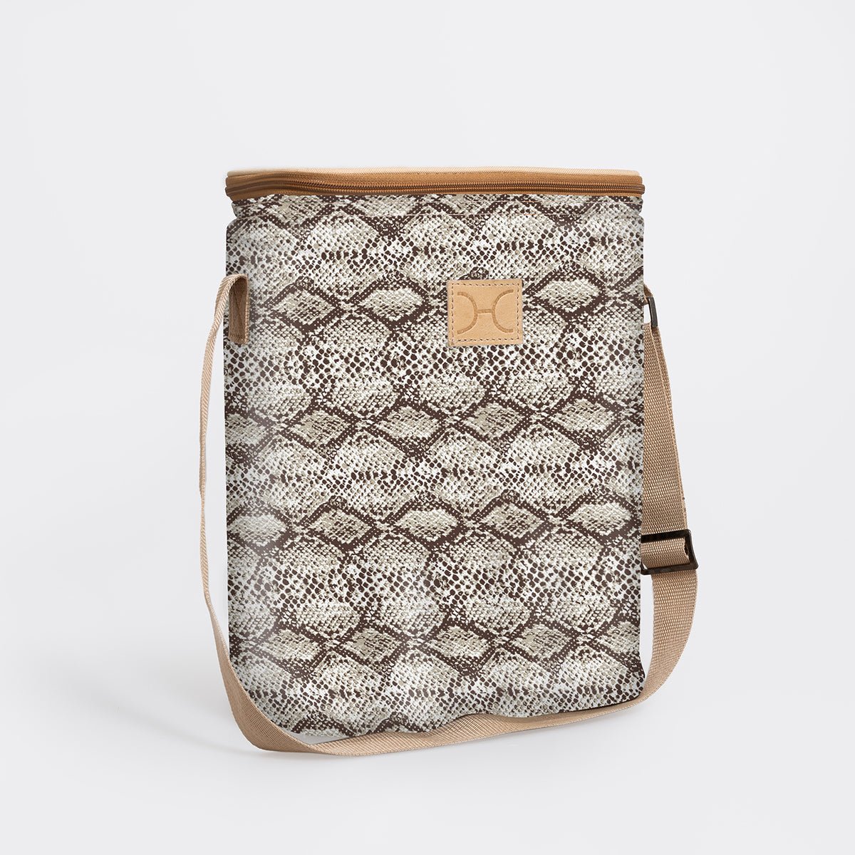 Long Tom Wine Cooler | Laminated Fabric Python - Moody / Chunky Zip Caddy Cooler by Thandana