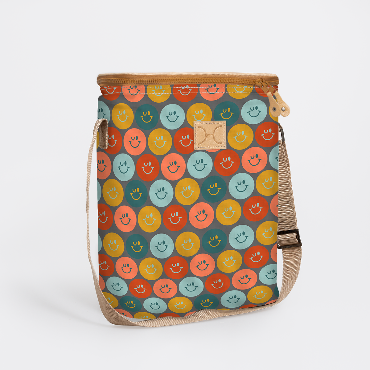 Long Tom Wine Cooler | Laminated Fabric Smiley - Jet / Chunky Zip (new) Caddy Cooler by Thandana
