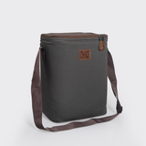 Long Tom Wine Cooler | Wax Canvas with Genuine Leather & Hard Inner Bin | Corporate Charcoal Canvas with Tobac Leather