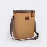 Long Tom Wine Cooler | Wax Canvas with Genuine Leather & Hard Inner Bin | Corporate Camel Canvas with Tobac Leather