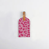Luggage Tag Stud | Laminated Fabric with Genuine Leather Cheetah - Pink Luggage Tag by Thandana