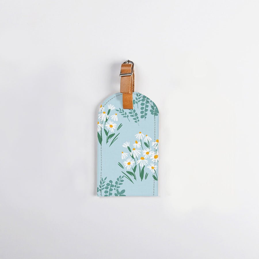 Luggage Tag Stud | Laminated Fabric with Genuine Leather Crazy Daisy - Sage Luggage Tag by Thandana